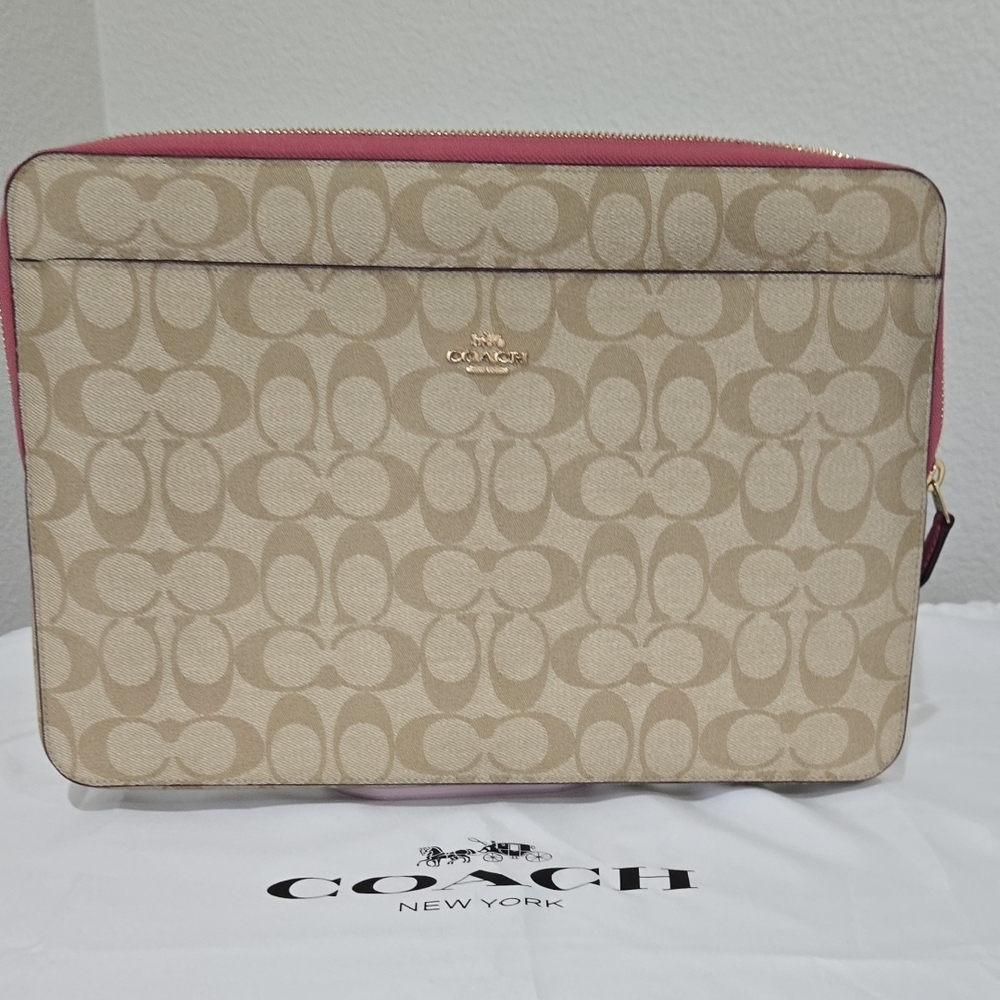 Coach Tan and Pink Laptop Sleeve